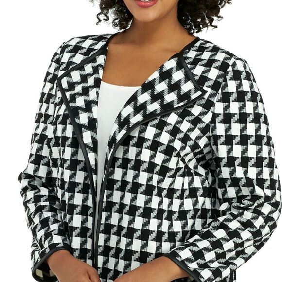 New! THE LIMITED Houndstooth Plus Size Faux Leather Trim Jacket 18W Black White - Picture 3 of 3